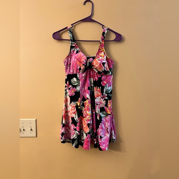Bal Harbour Women's One Piece Swimsuit Floral Front Tie Knot Size 10 - Picture 1 of 5